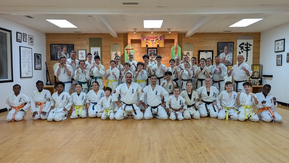 Group photo at Shihan Hugo Perez's dojo in Montreal
