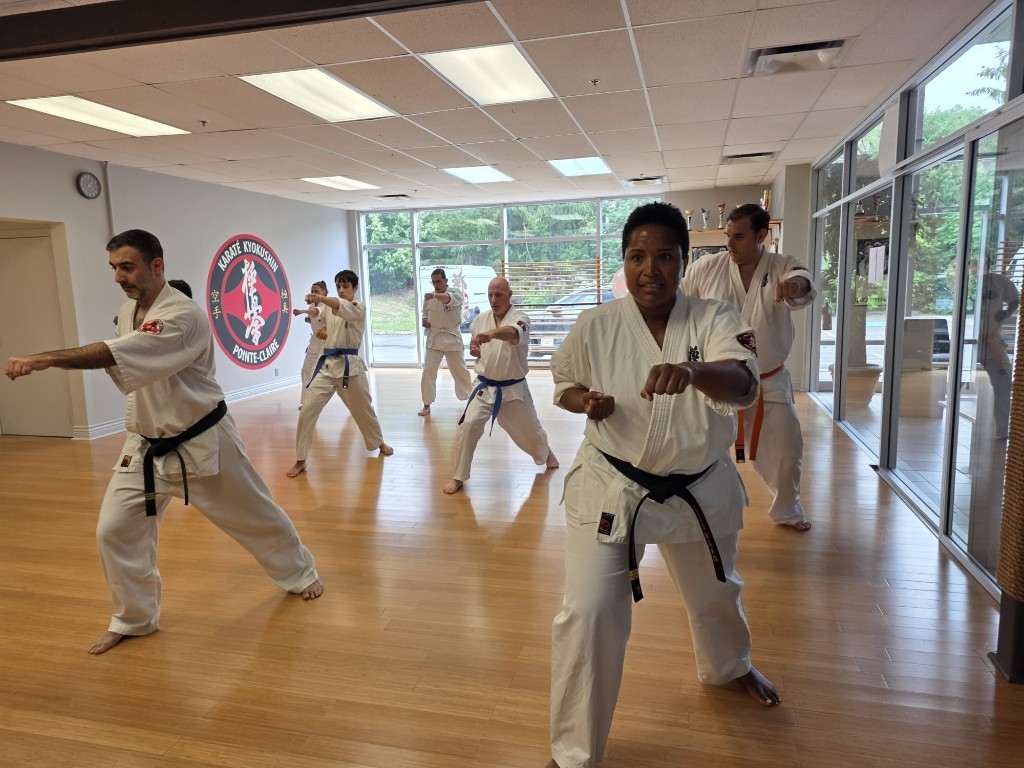 Kihon durante una clase en el dojo Kyokushin Pointe-Claire